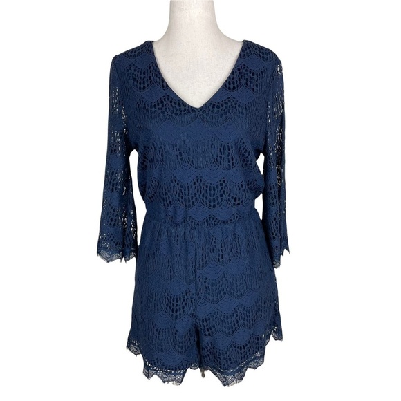 Alya Blue Lace Overlay Romper - Picture 1 of 9